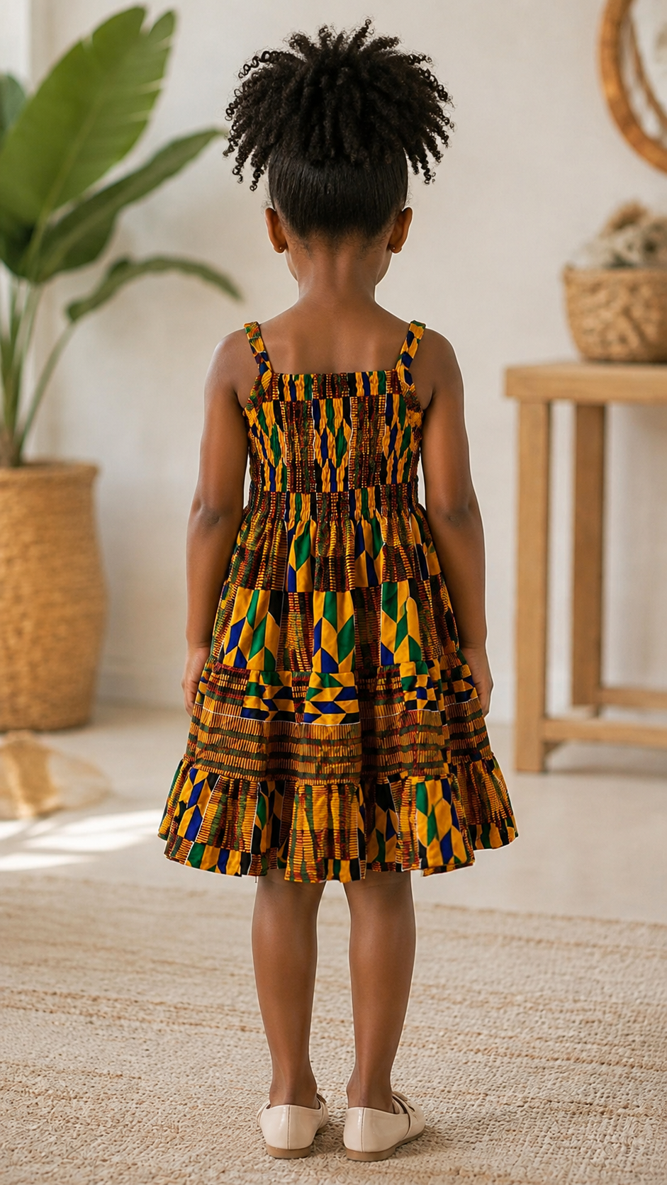 Abeni Kente African Print Girls Dress – Kids Smocked Tiered Ankara Dress
