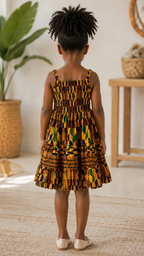 Abeni Kente African Print Girls Dress – Kids Smocked Tiered Ankara Dress