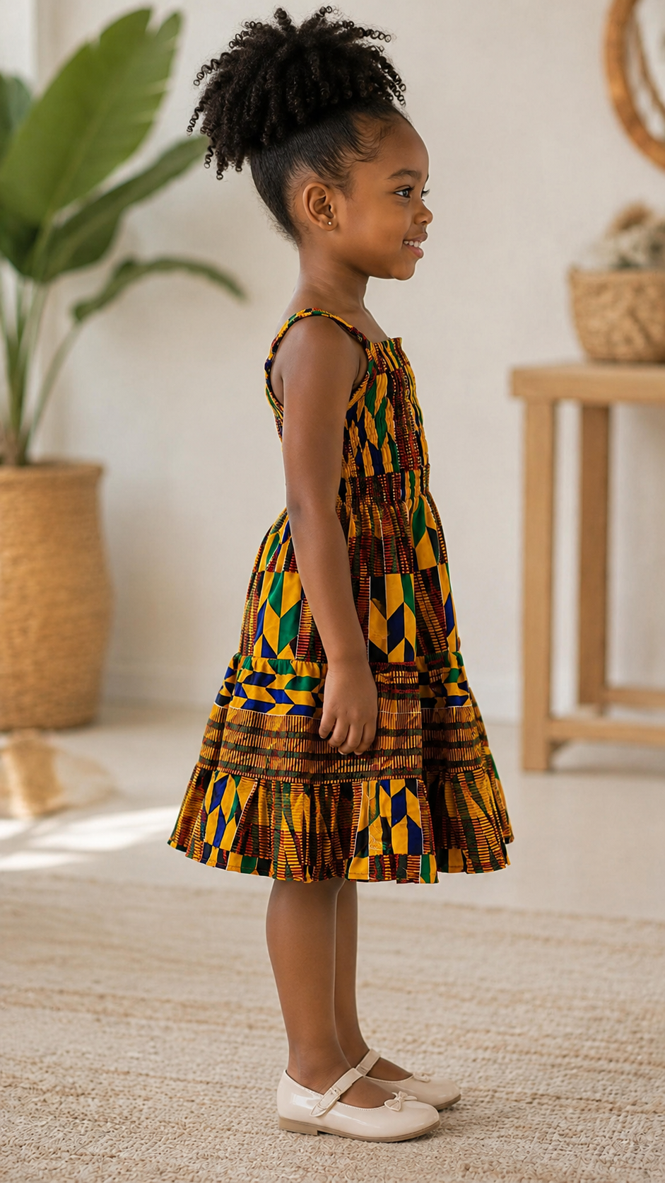 Abeni Kente African Print Girls Dress – Kids Smocked Tiered Ankara Dress