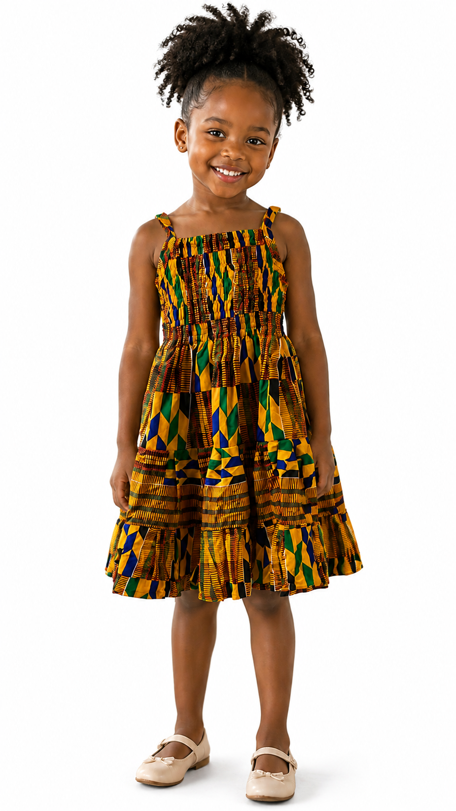 Abeni Kente African Print Girls Dress – Kids Smocked Tiered Ankara Dress