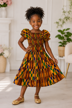 Ayana Kente African Print Girls Dress – Kids Puff Sleeve Ankara Occasion Dress