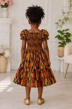 Ayana Kente African Print Girls Dress – Kids Puff Sleeve Ankara Occasion Dress