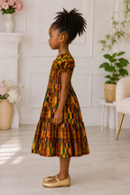Ayana Kente African Print Girls Dress – Kids Puff Sleeve Ankara Occasion Dress