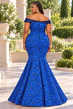 Ama Royal Blue African Print Off-Shoulder Mermaid Maxi Dress