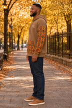 Afro-Fusion Hoodie – Unisex Ankara Print Brown Pullover Hoodie