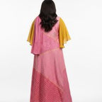 Pink African Print Maxi Dress with Cape Sleeve