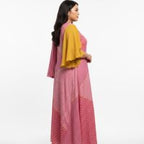 Pink African Print Maxi Dress with Cape Sleeve