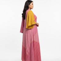 Pink African Print Maxi Dress with Cape Sleeve