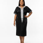Black Embroidered Midi Kaftan Dress – Short Sleeve Relaxed Fit Dress
