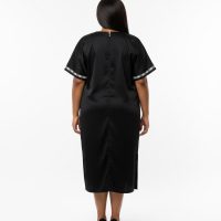 Black Embroidered Midi Kaftan Dress – Short Sleeve Relaxed Fit Dress
