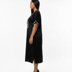 Black Embroidered Midi Kaftan Dress – Short Sleeve Relaxed Fit Dress