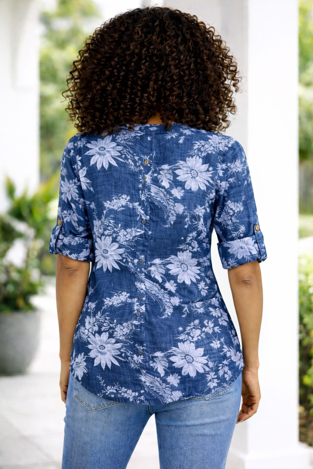 Women’s Floral One Button Cotton Shirt Blouse
