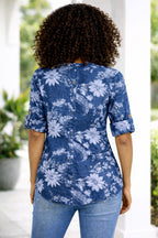 Women’s Floral One Button Cotton Shirt Blouse