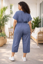 Women’s Striped Cotton Wide-Leg Button Detail Jumpsuit
