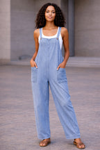 Women’s Stripy Cotton Dungarees Jumpsuit with Pockets