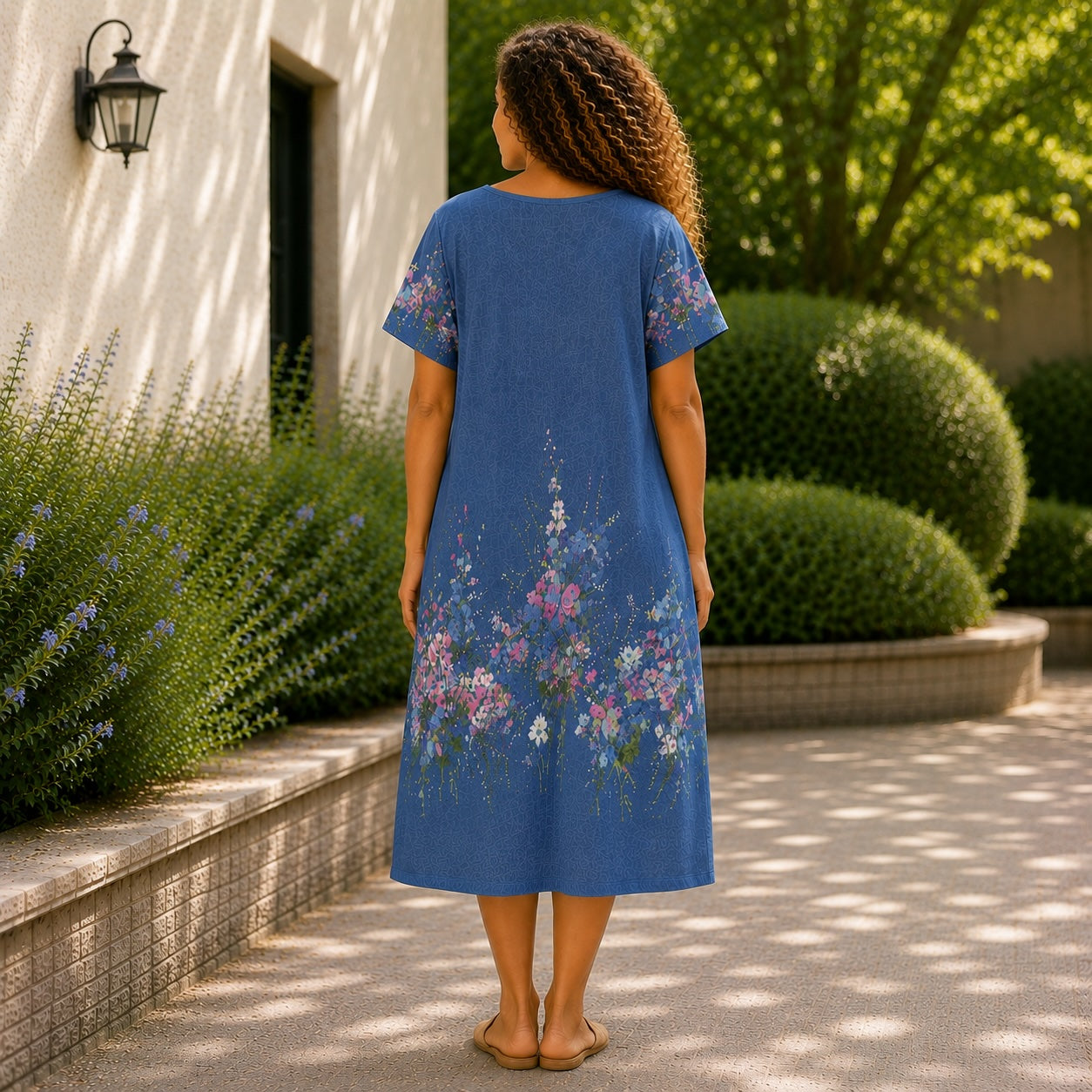 Women’s Floral Print Linen Tunic Short Sleeve Dress – Free Size