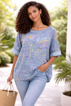 Women’s Colour Stick Print Cotton Relaxed Top