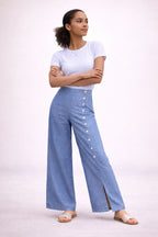 Women’s Button Detail Wide Leg Linen Blend Trousers