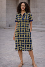 Blue African Print Shirt Midi Dress