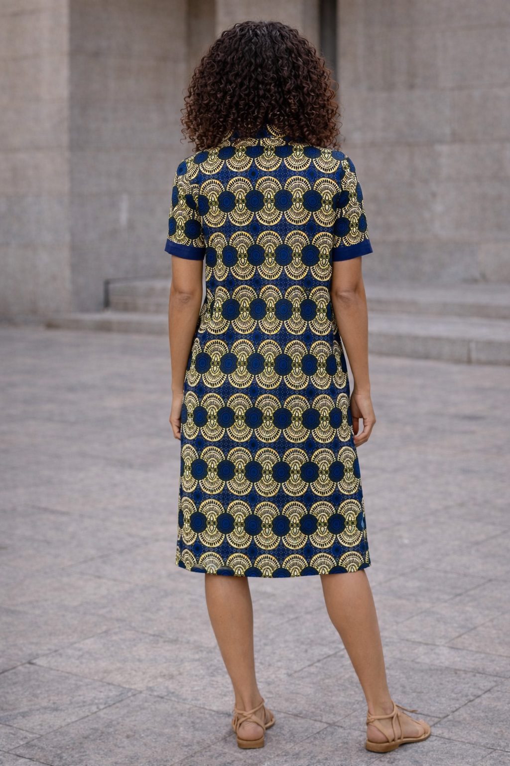 Blue African Print Shirt Midi Dress