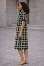 Blue African Print Shirt Midi Dress