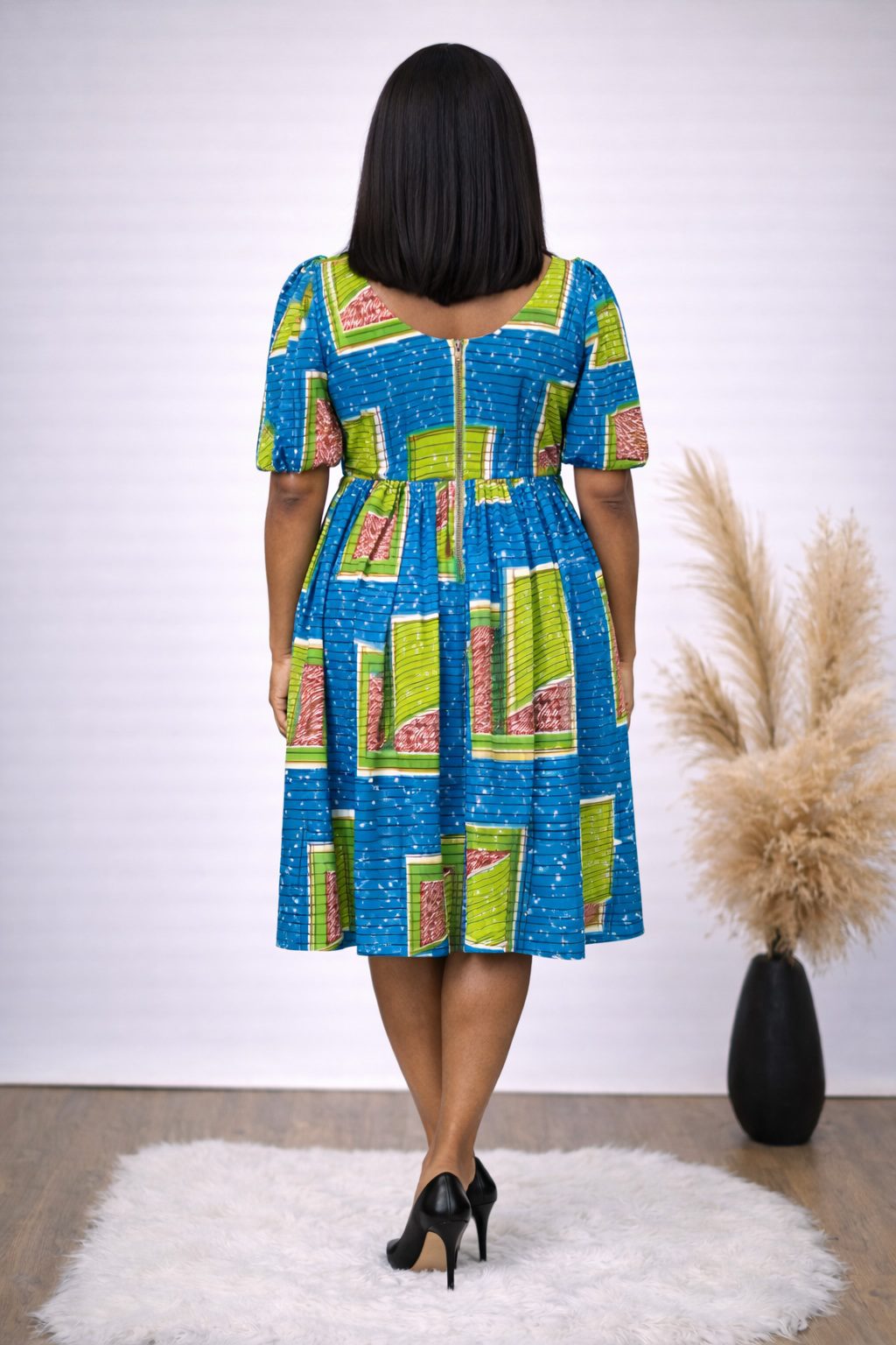 Blue African Print Fit and Flare Midi Dress