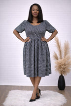 Monochrome African Print Fit and Flare Midi Dress