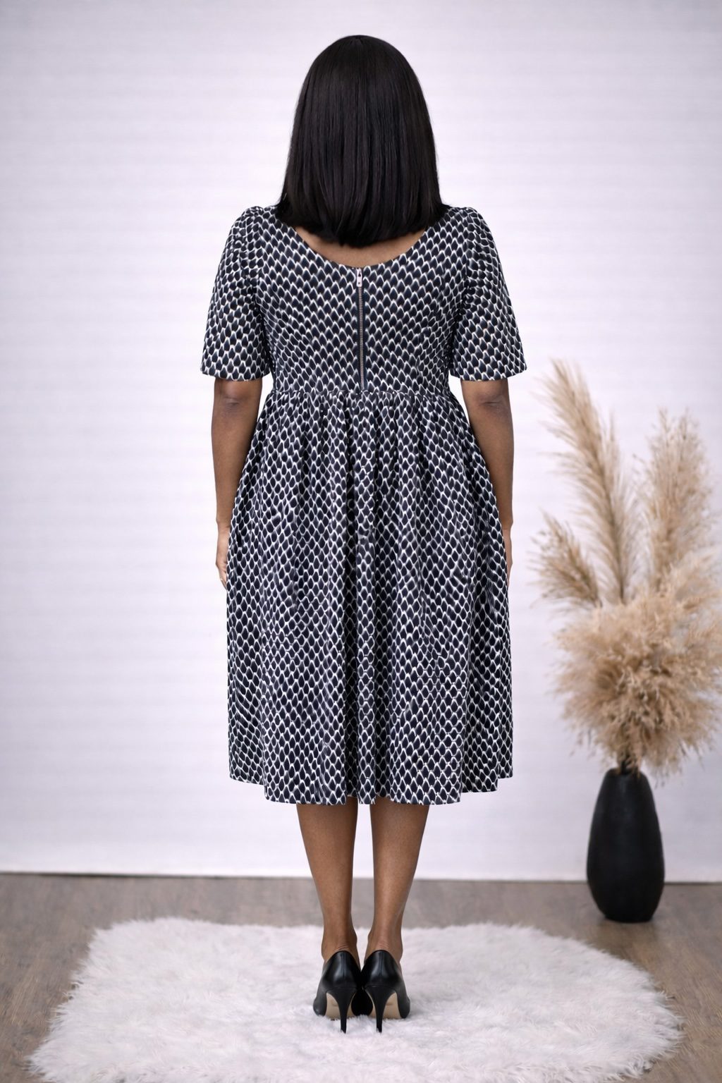 Monochrome African Print Fit and Flare Midi Dress