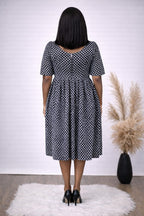 Monochrome African Print Fit and Flare Midi Dress