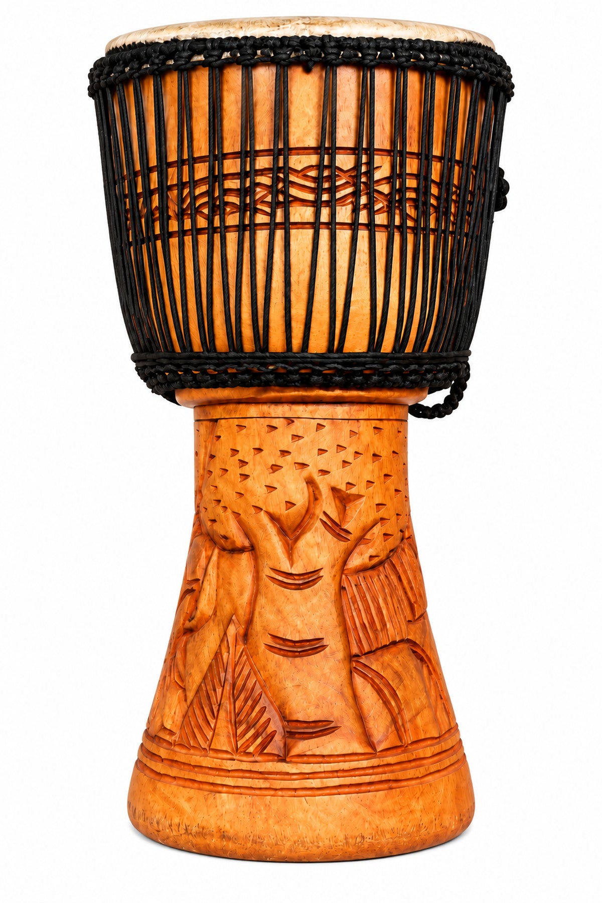 Traditional African Hand-Carved Wooden Djembe Drum – 25-Inch Height | 5 & 6-Inch Drum Face Options