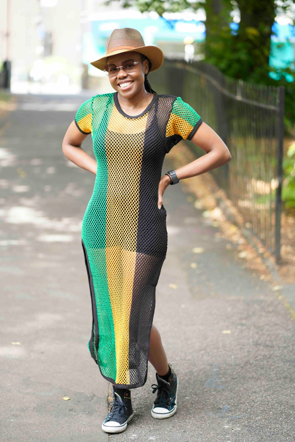 Jamaican Fishnet Dress – Rasta Flag Colors Carnival Outfit