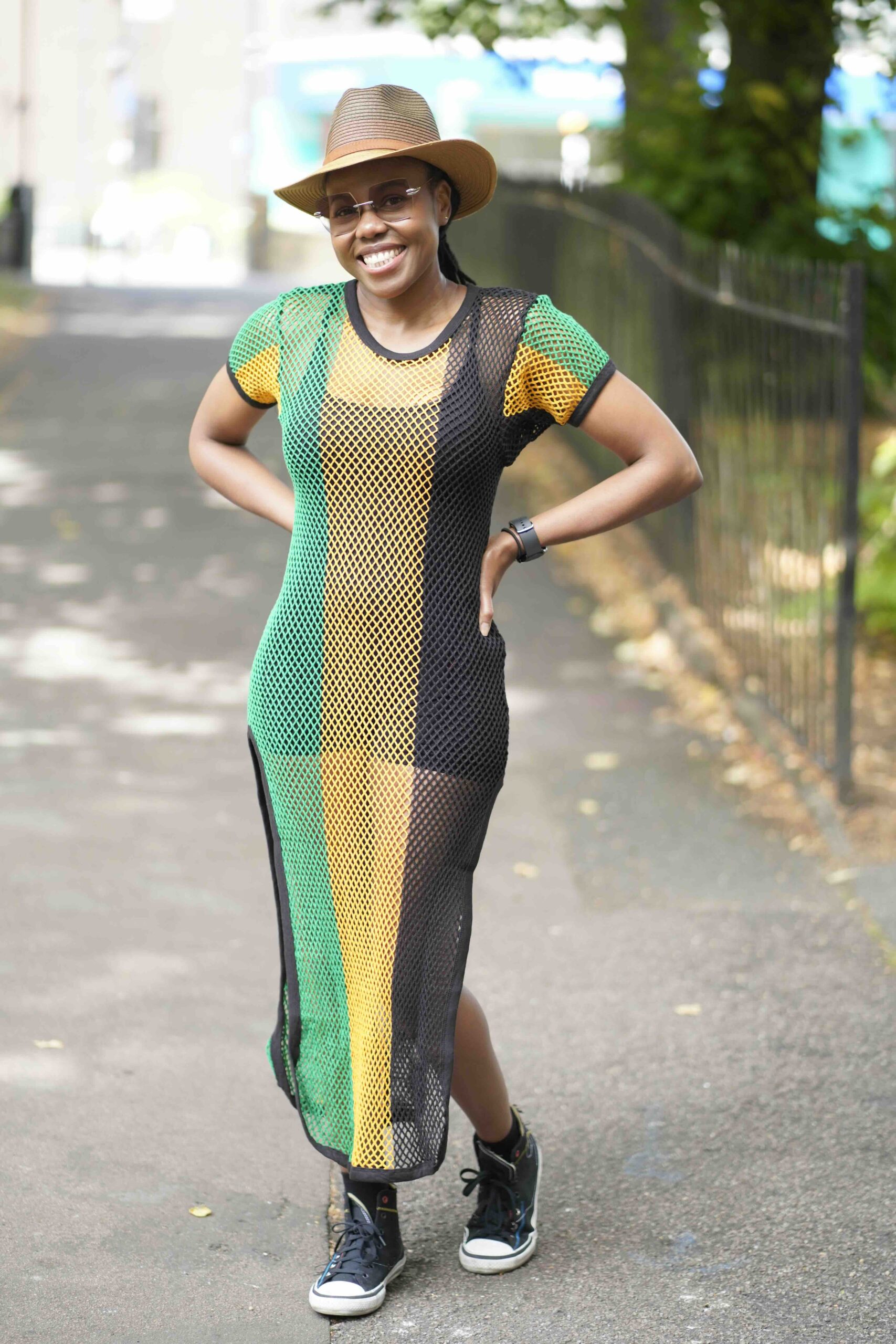 Jamaican Fishnet Dress – Rasta Flag Colors Carnival Outfit