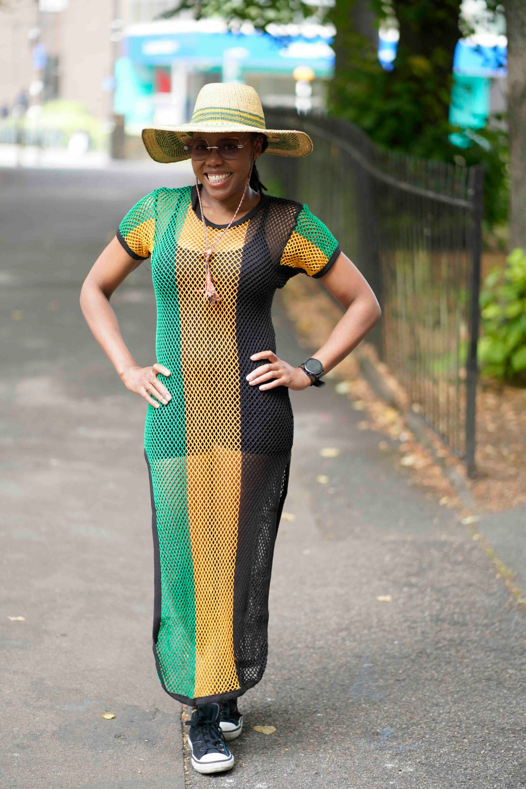 Jamaican Fishnet Dress – Rasta Flag Colors Carnival Outfit