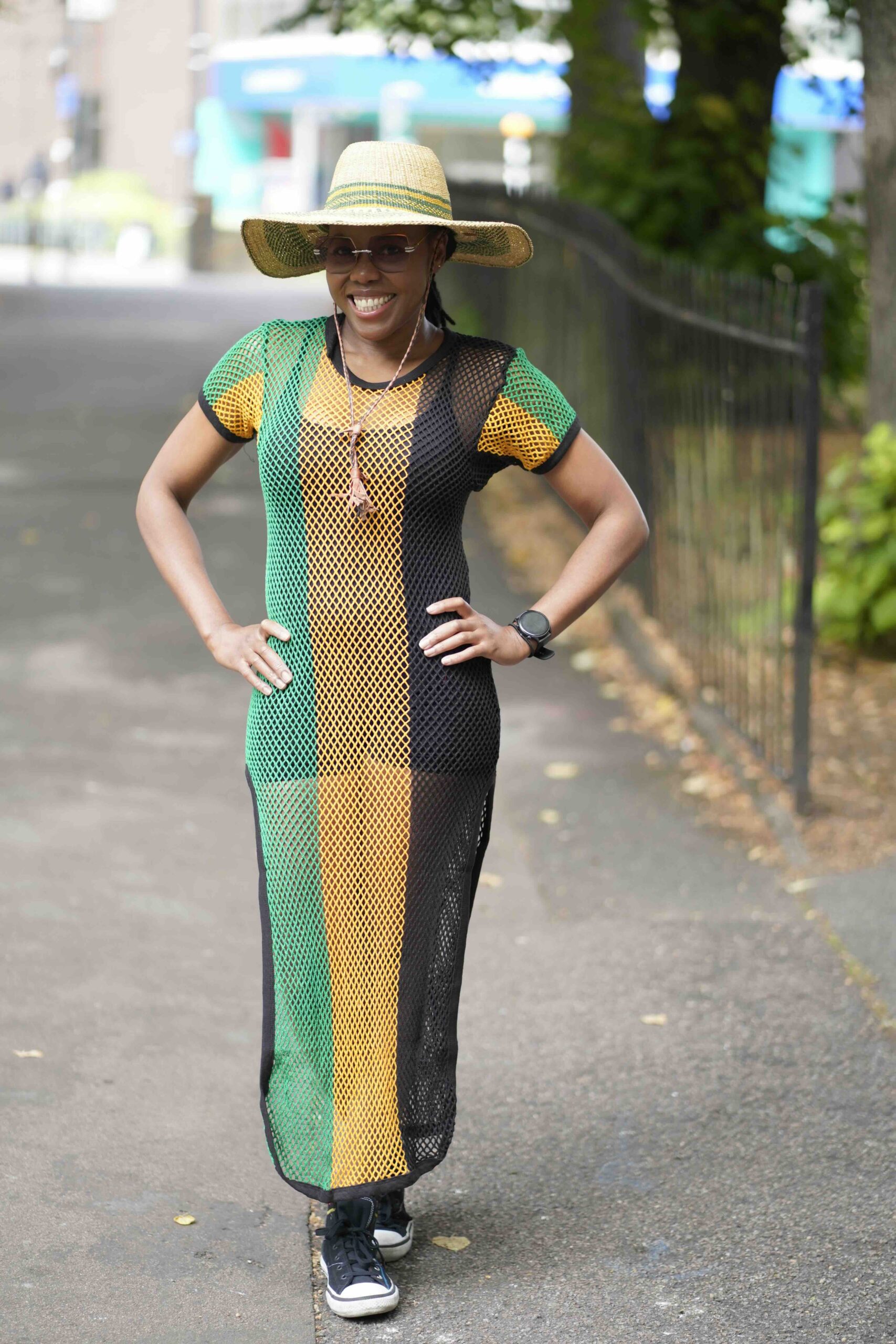 Jamaican Fishnet Dress – Rasta Flag Colors Carnival Outfit