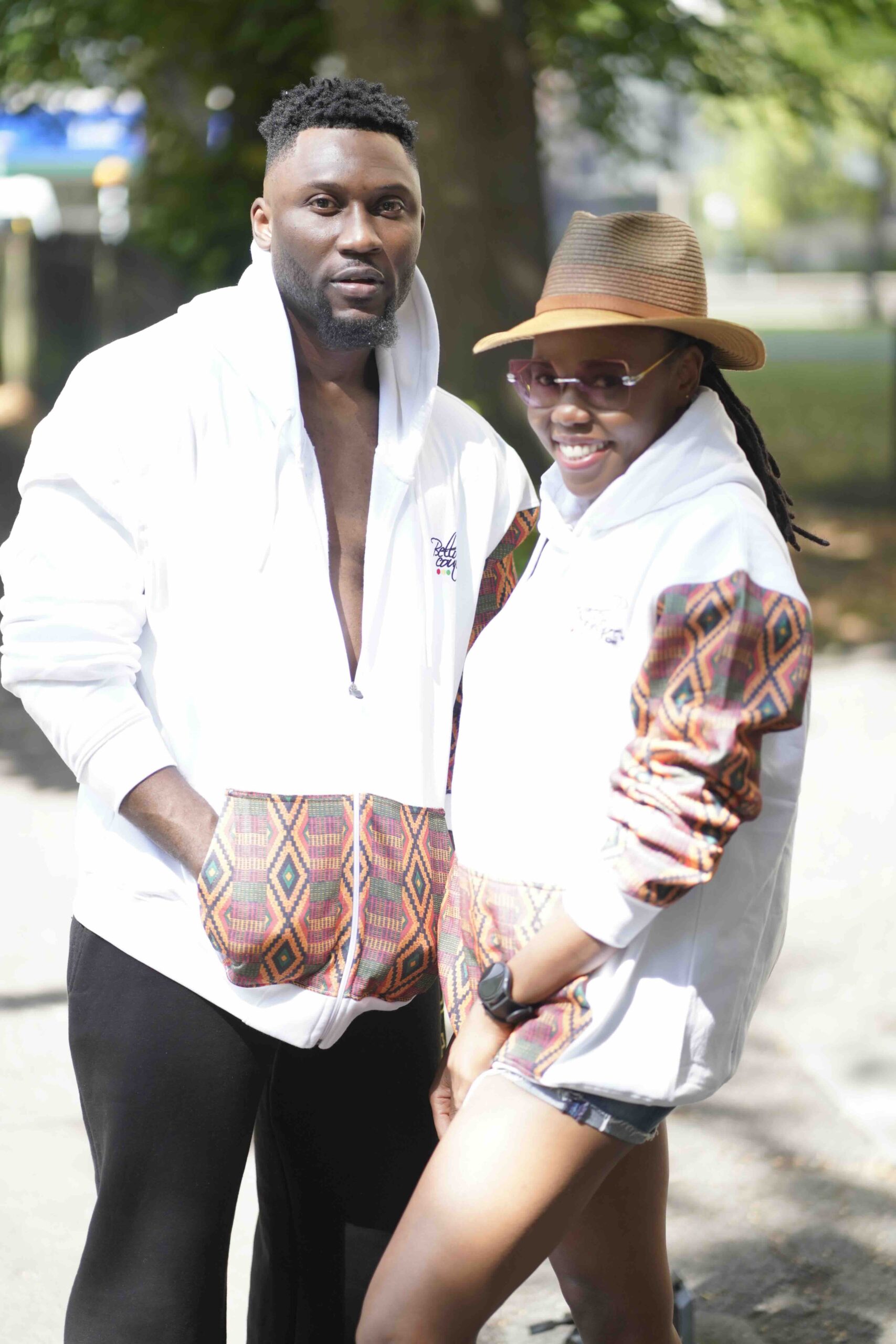 Unisex Afro-Fusion Zip Hoodie sweatshirt - White