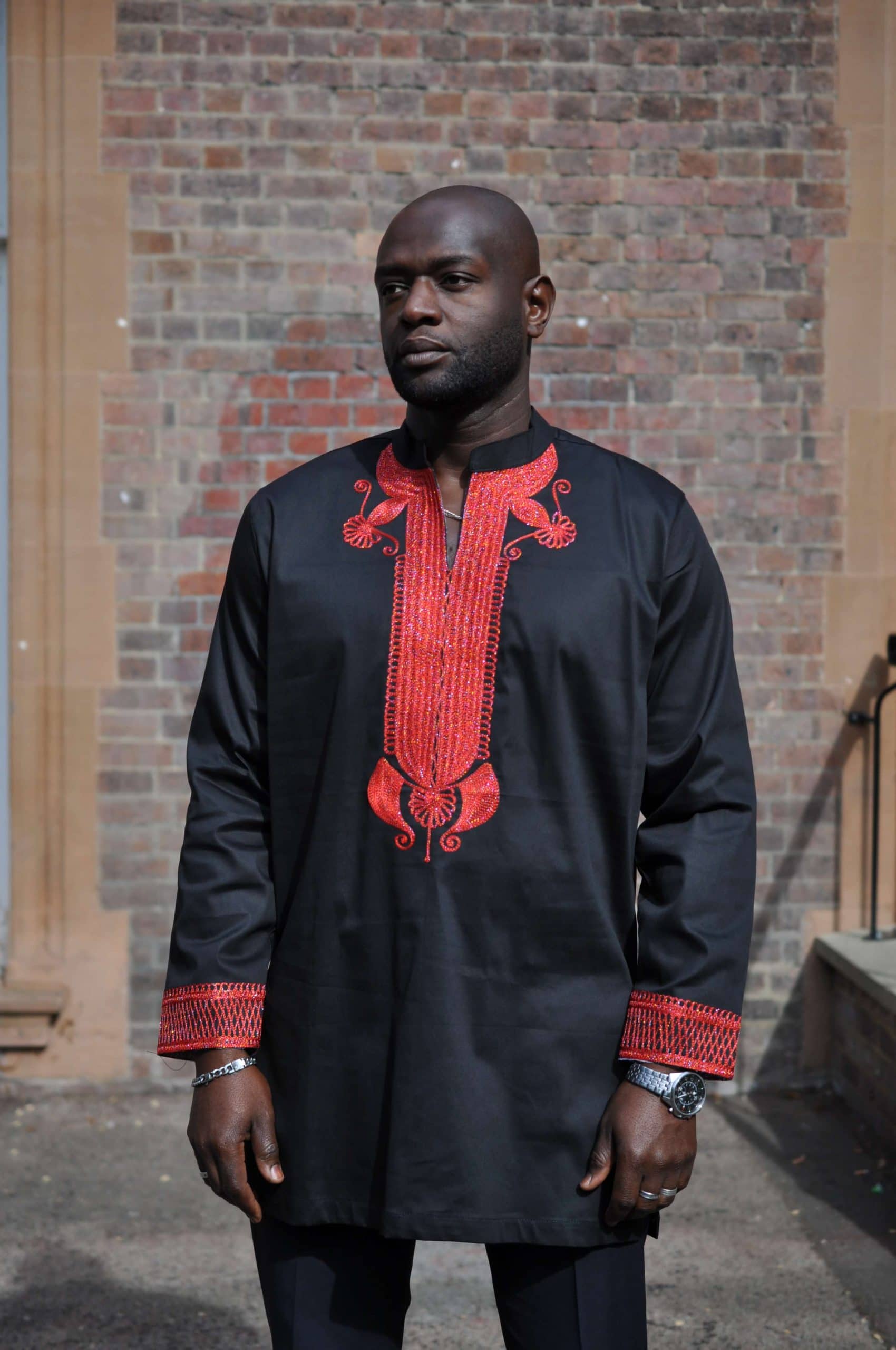 Kodzo Black & Red Men's African Suit