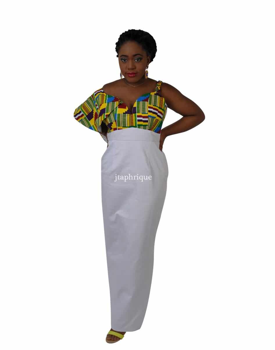Kente & White Asymmetrical Fusion Dress