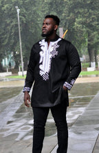 Femi Black & White African Embroidery Shirt