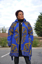 Akufo Blue & Gold Ankara Puffer Coat