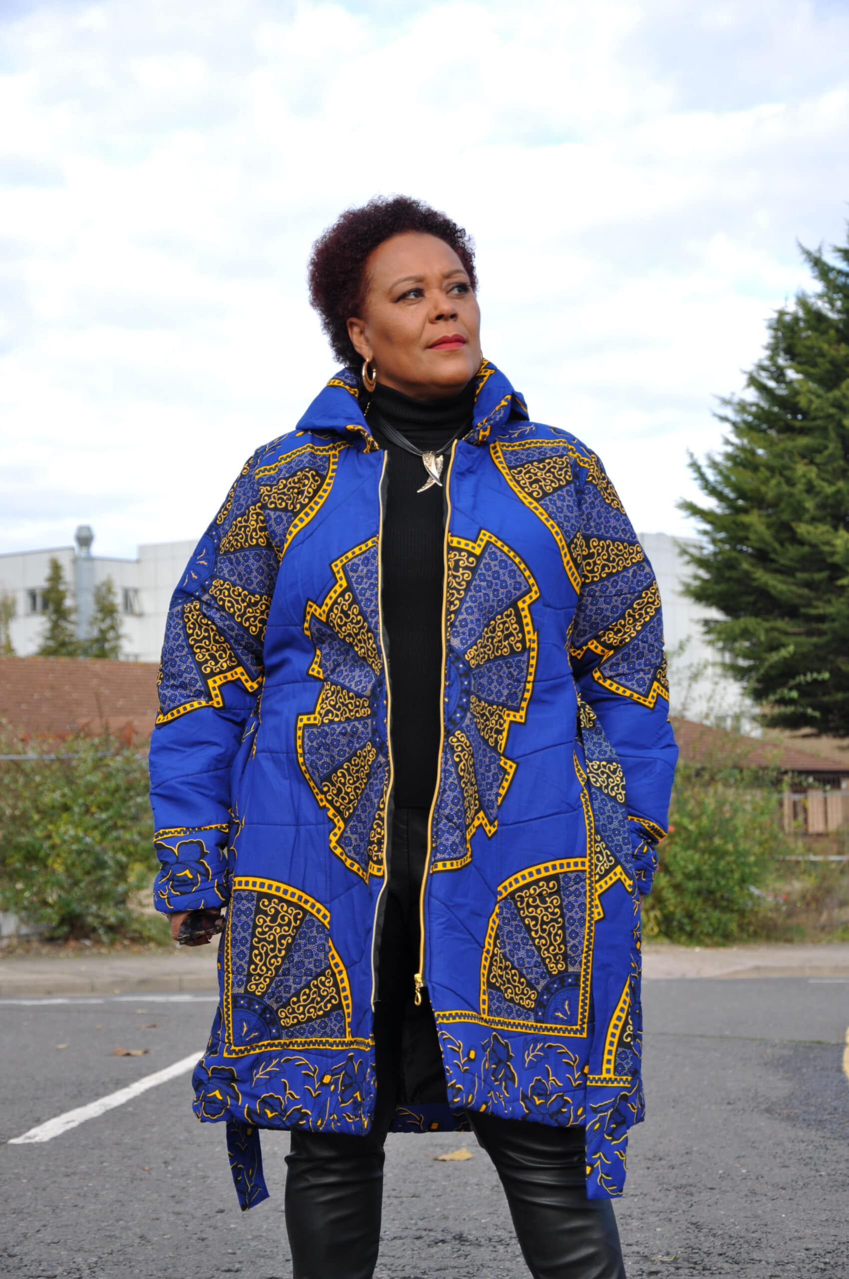 Akufo Blue & Gold Ankara Puffer Coat