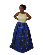 Cream & Blue Peacock Occasion Dress