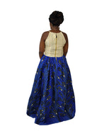 Cream & Blue Peacock Occasion Dress