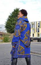 Akufo Blue & Gold Ankara Puffer Coat
