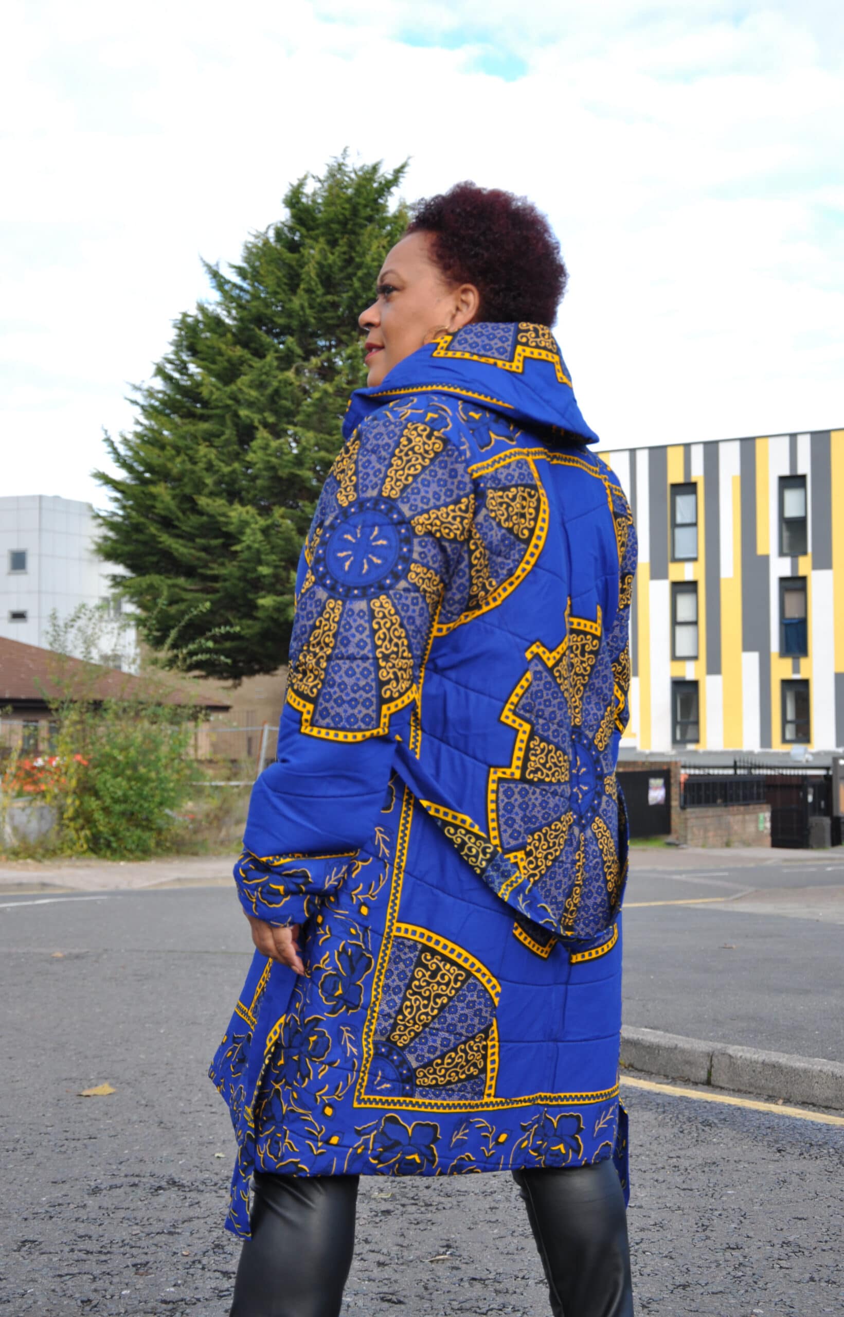 Akufo Blue & Gold Ankara Puffer Coat