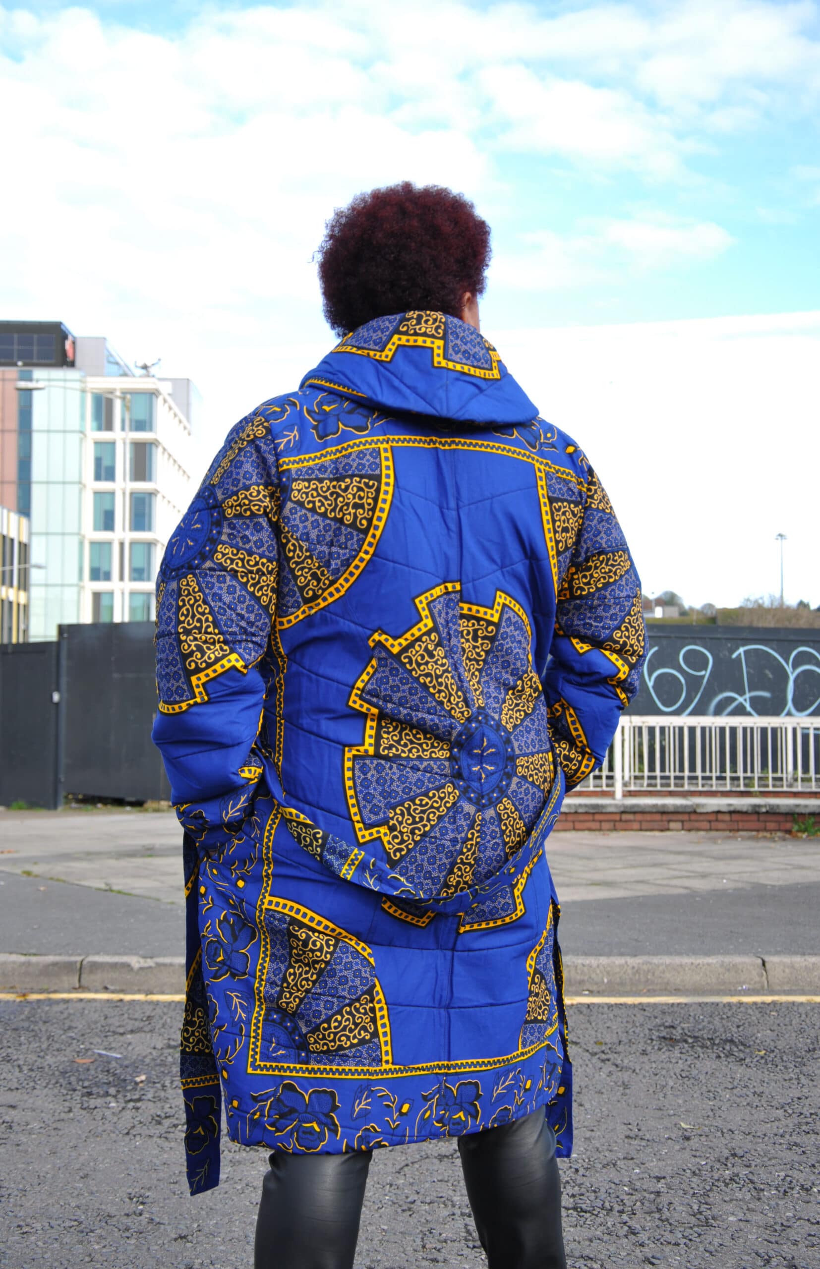 Akufo Blue & Gold Ankara Puffer Coat