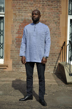 Olayemi Grey Long Sleeve Linen Polo Shirt