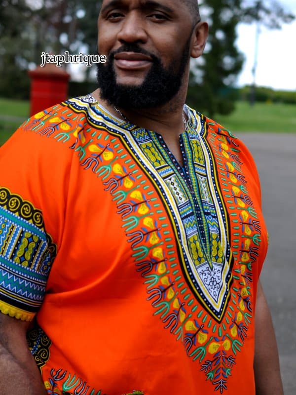 Men's Orange African Dashiki Shirt