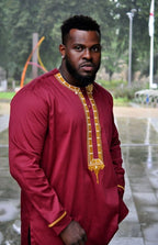 Maroon & Gold African Embroidery Shirt