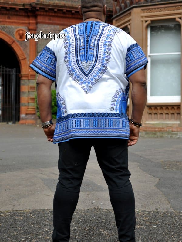 White & Blue Dashiki Shirt