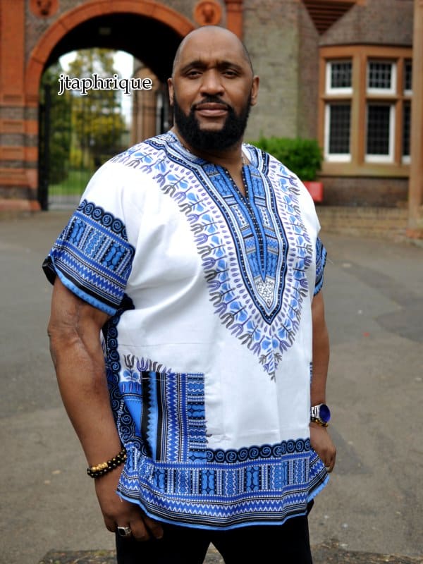 White & Blue Dashiki Shirt